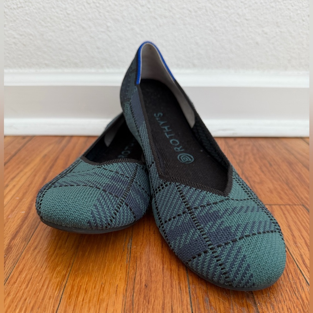 Rothy's Black and Green Plaid Flats